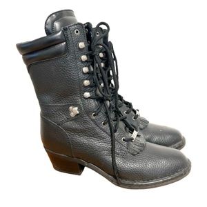 Double H Black Leather Lace-Up Ankle Boots